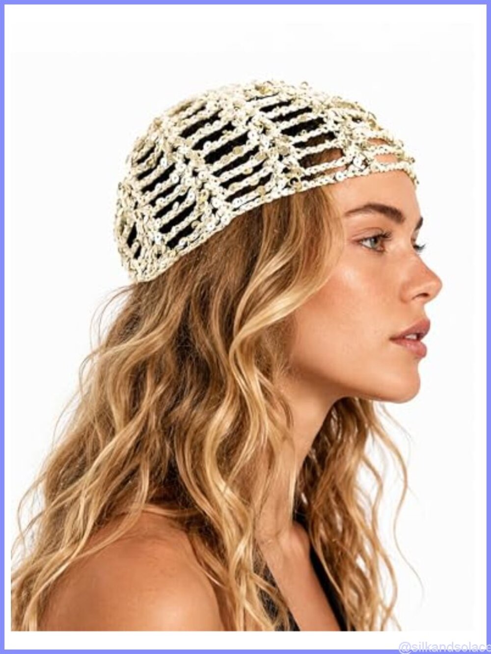 Sequin Mesh Beanie 20s Flapper Glitter Knit Party Headpiece One Size